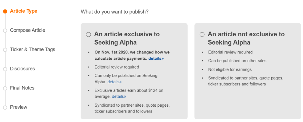 Write an article page for Seeking Alpha.