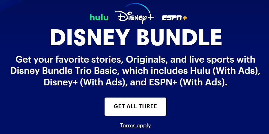 Hulu, Disney+ and ESPN+ streaming bundle.