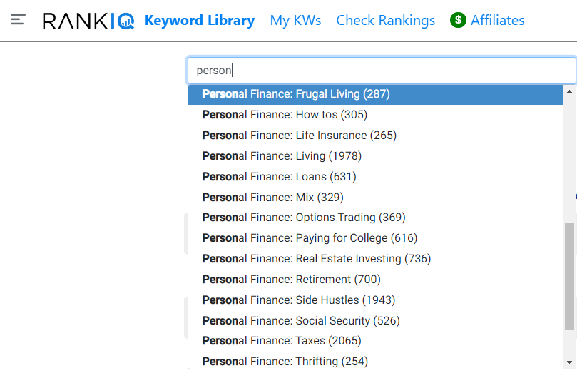 Rank IQ keyword library